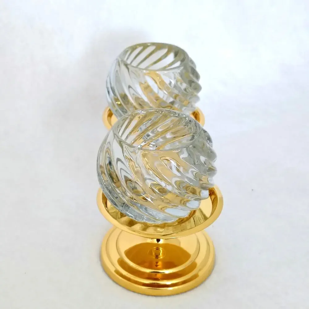 Partylite Swirl Glass Candle Holder Brass Pedestal Votive Tea Light Pair Set of2